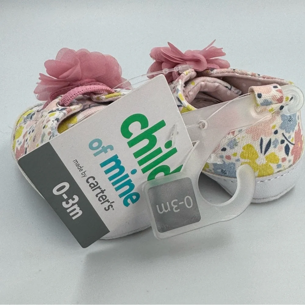 Child Of Mine Floral Crib Shoes Size 1 (0-3 months) Slip On Elastic Laces New